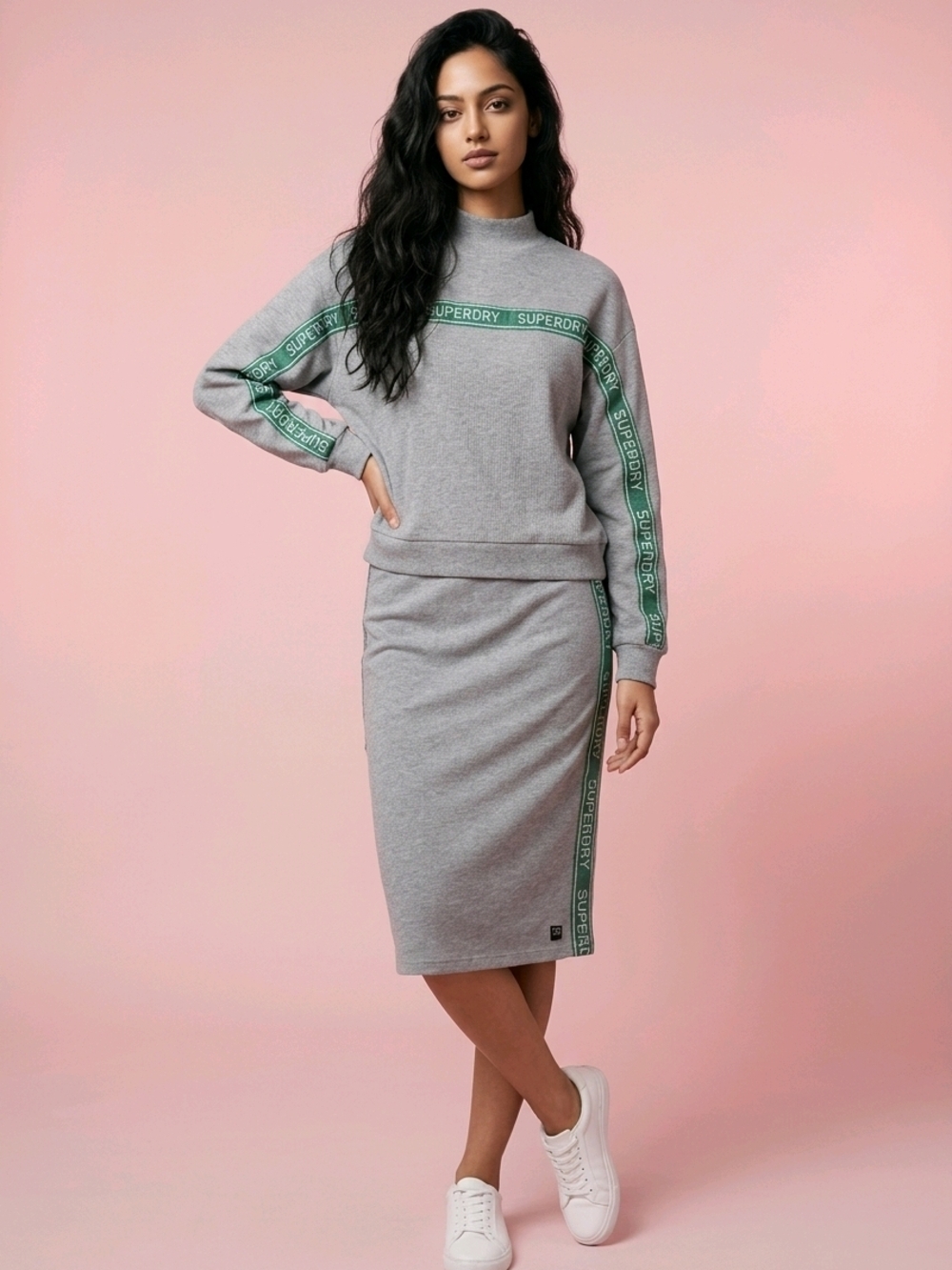 Superdry Matching Set Grey Sweatshirt & Skirt | Logo Tape | Size US 8